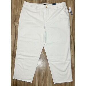Talbots Easy Straight Ankle Jeans Womens Plus Size 22W Cream Raw Hem Neutral NEW